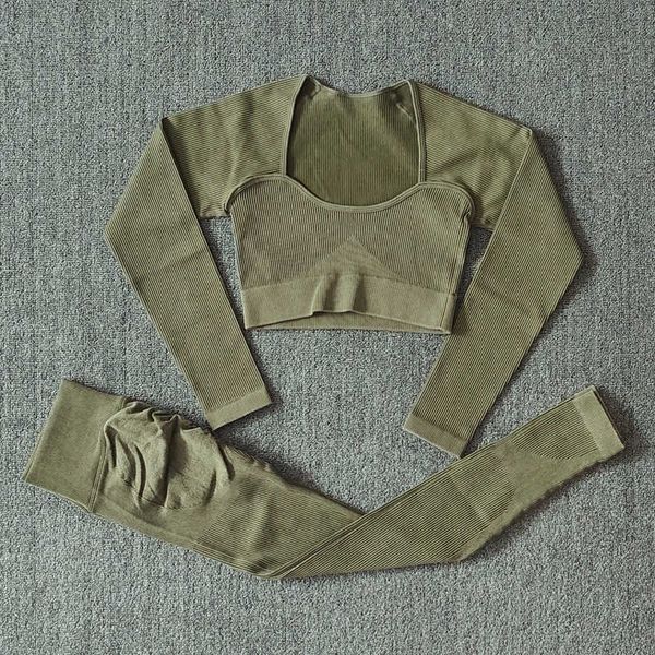 women's tracksuits ribbed washed seamless women yoga set workout clothes long sleeve shirt high waist gym leggings fitness sports suits, Gray
women's tracksuits ribbed washed seamless women yoga set workout clothes long sleeve shirt high waist gym leggings fitness sports suits, Gray