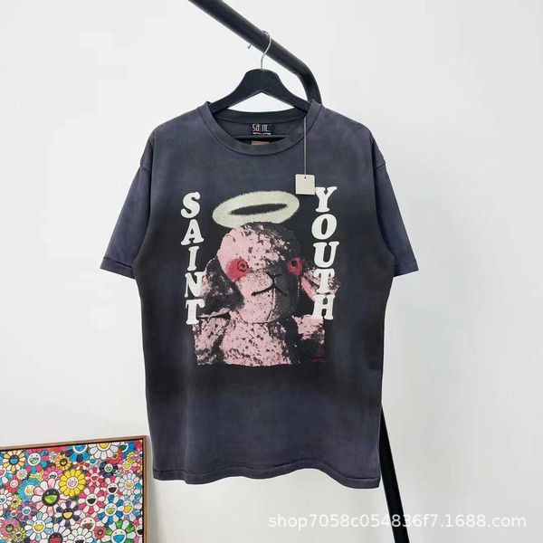 54r6 new style t-shirts for men and women fashion designer saint michael washed old lego goat print short sleeve couple loose, White;black
54r6 new style t-shirts for men and women fashion designer saint michael washed old lego goat print short sleeve couple loose, White;black
