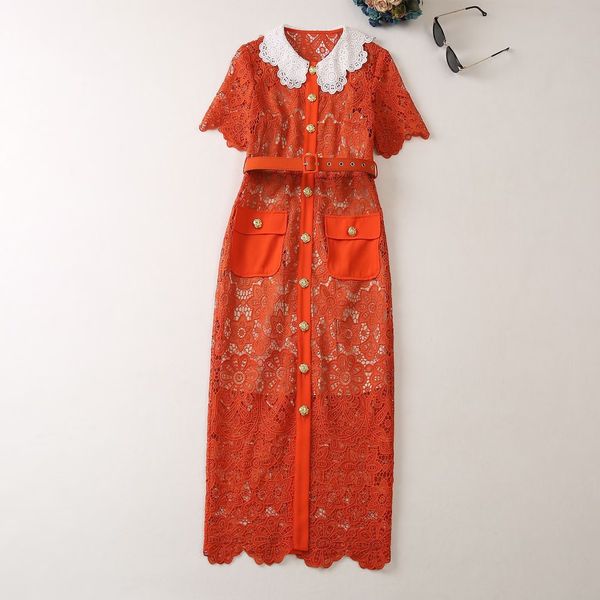 european and american women's clothes 2023 summer new short sleeve doll collar single breasted orange lace belt fashion dress, Black;gray
european and american women's clothes 2023 summer new short sleeve doll collar single breasted orange lace belt fashion dress, Black;gray