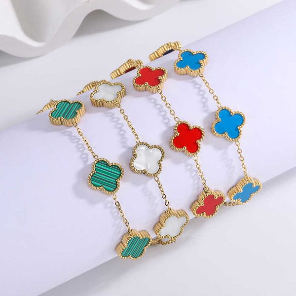 charm bracelets necklaces four leaf grass double-sided titanium steel bracelet white red blue green gold plated live streaming five flower t, Golden;silver
charm bracelets necklaces four leaf grass double-sided titanium steel bracelet white red blue green gold plated live streaming five flower t, Golden;silver