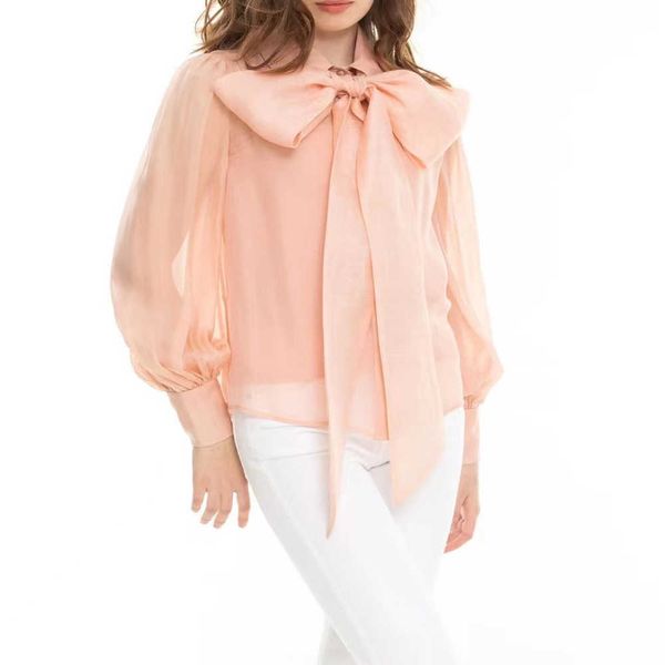 women's silk shirt with big bow decoration in five colors, Black;gray
women's silk shirt with big bow decoration in five colors, Black;gray