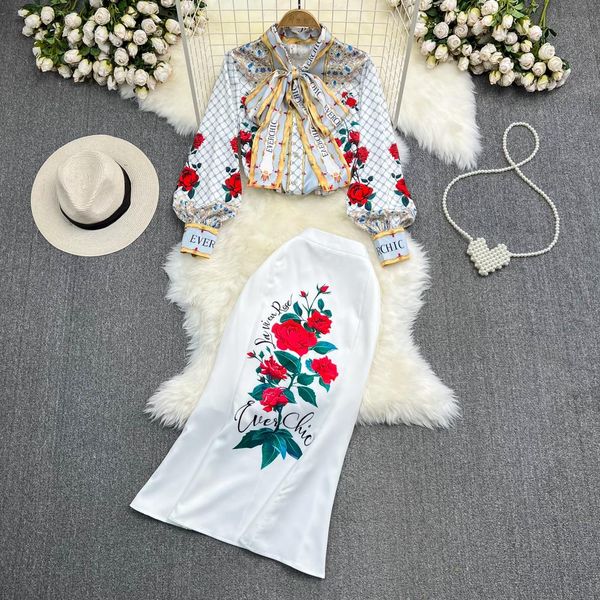 two piece dress fashion runway summer skirt suit women's rose floral print blouse and a line bodycon midi mermaid skirt 2 two piece set, White
two piece dress fashion runway summer skirt suit women's rose floral print blouse and a line bodycon midi mermaid skirt 2 two piece set, White