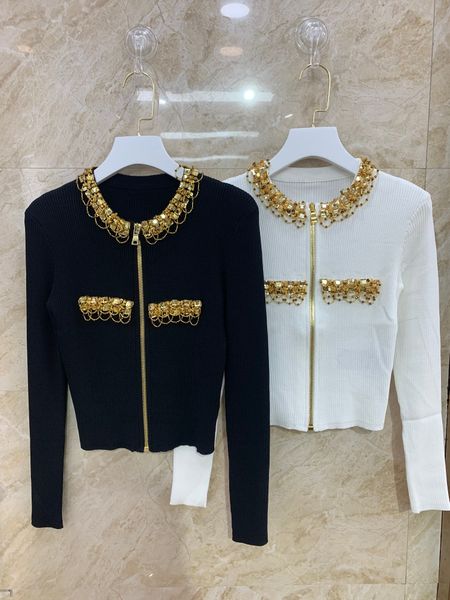 women's knits & tees luxury designer long sleeved knit with rhinestone beaded sequin design, White
women's knits & tees luxury designer long sleeved knit with rhinestone beaded sequin design, White