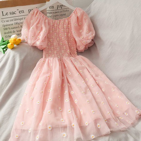 designer one shoulder embroidered little daisy women's waist slim mid length french bubble sleeve fairy dress, Black;gray
designer one shoulder embroidered little daisy women's waist slim mid length french bubble sleeve fairy dress, Black;gray