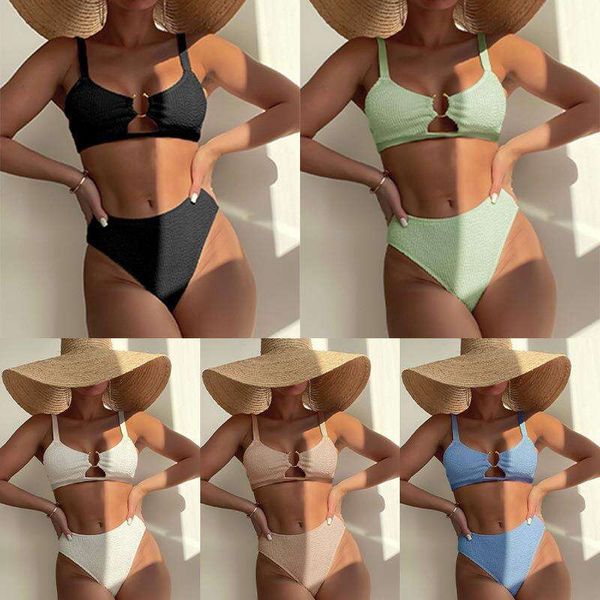 pleated hollow steel ring split swimsuit high waist triangle beach bikini for women, White;black
pleated hollow steel ring split swimsuit high waist triangle beach bikini for women, White;black