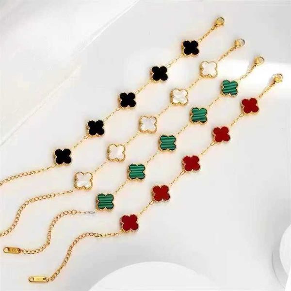 charm bracelets necklaces fashionable 18k gold five flower four leaf women's lucky grass double sided fritillaria bracelet handpiece, Golden;silver
charm bracelets necklaces fashionable 18k gold five flower four leaf women's lucky grass double sided fritillaria bracelet handpiece, Golden;silver
