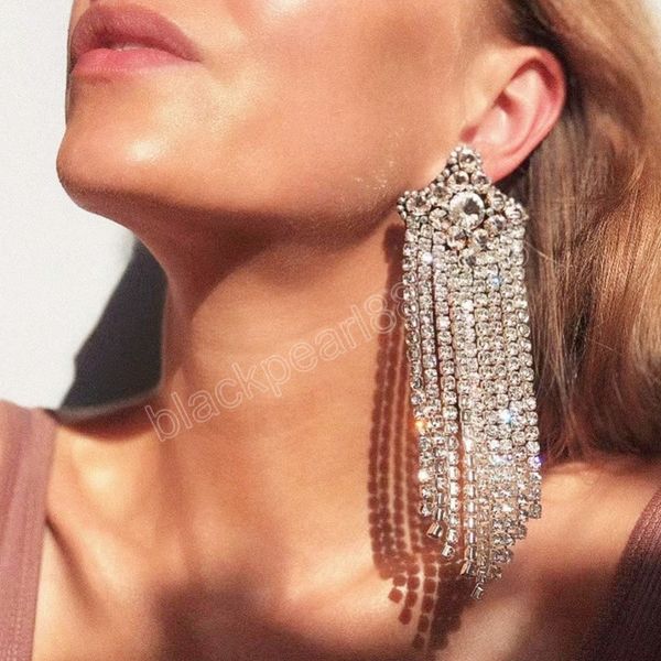 rhinestone long tassel pendant style women's dangle earrings party fashion jewelry accessories, Silver
rhinestone long tassel pendant style women's dangle earrings party fashion jewelry accessories, Silver