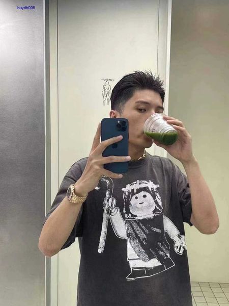 ojme new style t-shirts for men and women fashion designer s.t michael distressed puppet little print couple round neck short sleeve high st, White;black