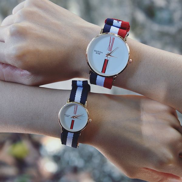 european and american couple watch: a pair of men's and women's watches, high school students' nylon cloth strap, quartz watc, Slivery;brown
european and american couple watch: a pair of men's and women's watches, high school students' nylon cloth strap, quartz watc, Slivery;brown