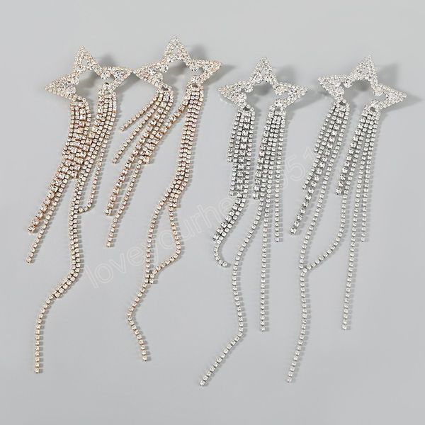rhinestone star shaped chain tassel female dangle earrings party wedding fashion jewelry accessories, Silver
rhinestone star shaped chain tassel female dangle earrings party wedding fashion jewelry accessories, Silver