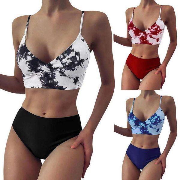 bikini women digital printing bra solid color briefs multi selling swimsuit, White;black 
bikini women digital printing bra solid color briefs multi selling swimsuit, White;black