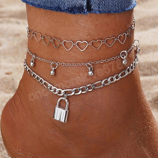 silver color multilayer anklet for women heart chain lock bead pendant seabeach anklets fashion jewelry gift accessories, Red;blue
silver color multilayer anklet for women heart chain lock bead pendant seabeach anklets fashion jewelry gift accessories, Red;blue