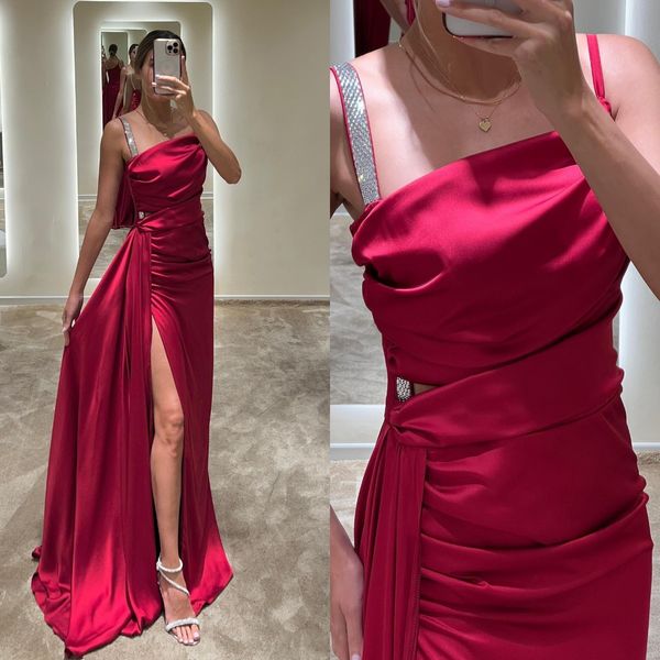 chic red prom dresses straps party evening gowns pleats split formal long special occasion dress, Black
chic red prom dresses straps party evening gowns pleats split formal long special occasion dress, Black