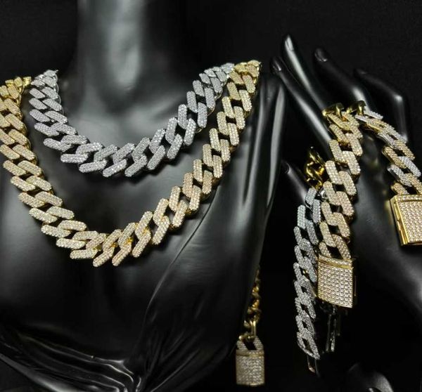 14mm titanium cuban chain brace cuban link chain woman set, Silver