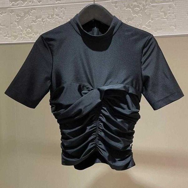 summer womens designer t shirt stretch tight half-high collar short sleeved shirts chest cross bottoming shirts pleated slim fit t shirt, White
summer womens designer t shirt stretch tight half-high collar short sleeved shirts chest cross bottoming shirts pleated slim fit t shirt, White