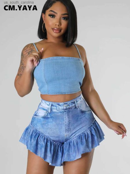 cm.yaya women fashion fake jean printed ruffles hem flare skirts style shorts 2023 summer street ins short trousers l230522, White;black
cm.yaya women fashion fake jean printed ruffles hem flare skirts style shorts 2023 summer street ins short trousers l230522, White;black