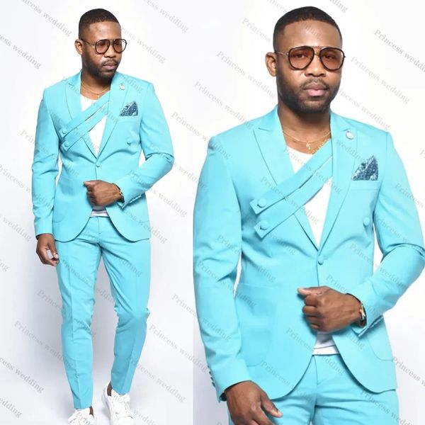lake blue designer men wedding tuxedos 2 pieces custom made peaked lapel outfits wear pants sets, Black;gray
lake blue designer men wedding tuxedos 2 pieces custom made peaked lapel outfits wear pants sets, Black;gray