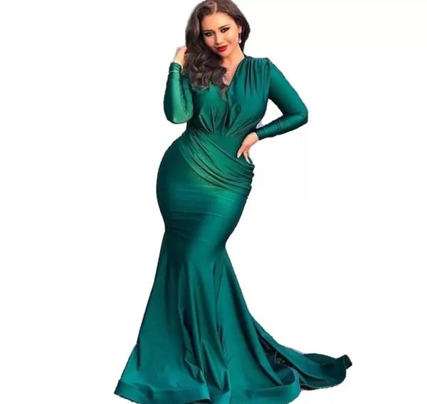 elegant dark hunter green vneck mermaid evening dresses for women long sleeves pleats simpe satin prom dress formal occasion wear3534115, Black;red 
elegant dark hunter green vneck mermaid evening dresses for women long sleeves pleats simpe satin prom dress formal occasion wear3534115, Black;red