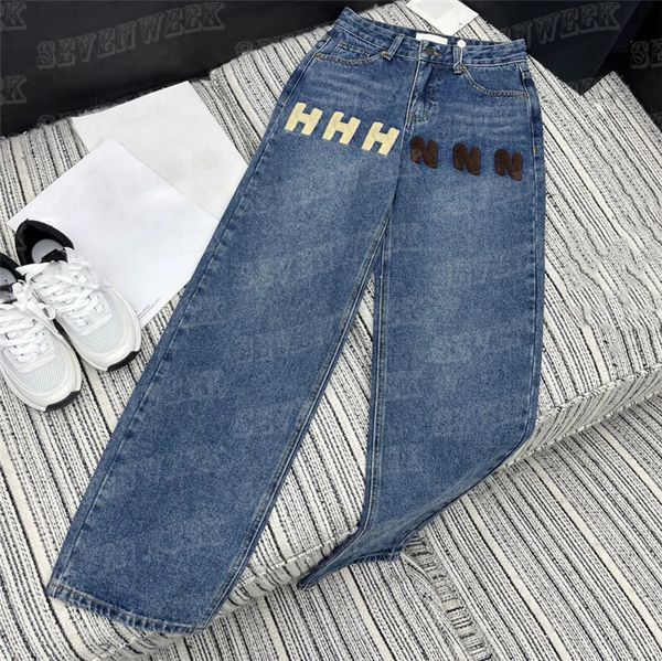 women designer jeans towel embroidered letter design denim pant high grade womens straight leg trousers, Blue
women designer jeans towel embroidered letter design denim pant high grade womens straight leg trousers, Blue
