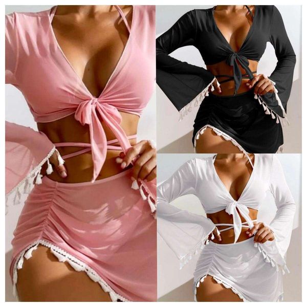 solid color swimsuit split bikini set four pieces swimwear ladies, White;black
solid color swimsuit split bikini set four pieces swimwear ladies, White;black