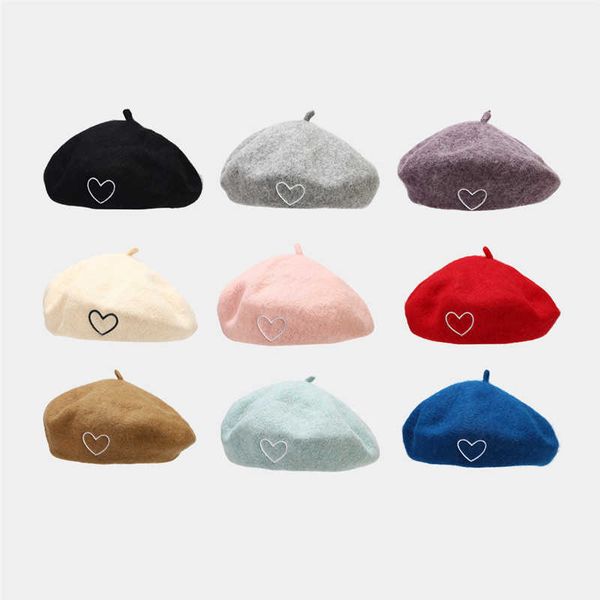 berets autumn winter love heart embroidery warm beret painter's octagonal hat for women and girls g220612, Blue;gray
berets autumn winter love heart embroidery warm beret painter's octagonal hat for women and girls g220612, Blue;gray