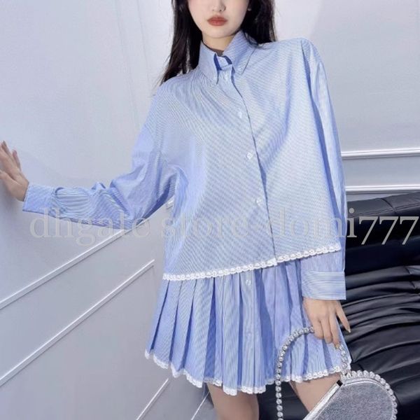 fashion women's long sleeved blue striped blouse shirt+short skirt set with white lace edge patchwork decorative shirt half skirt dress, Black
fashion women's long sleeved blue striped blouse shirt+short skirt set with white lace edge patchwork decorative shirt half skirt dress, Black