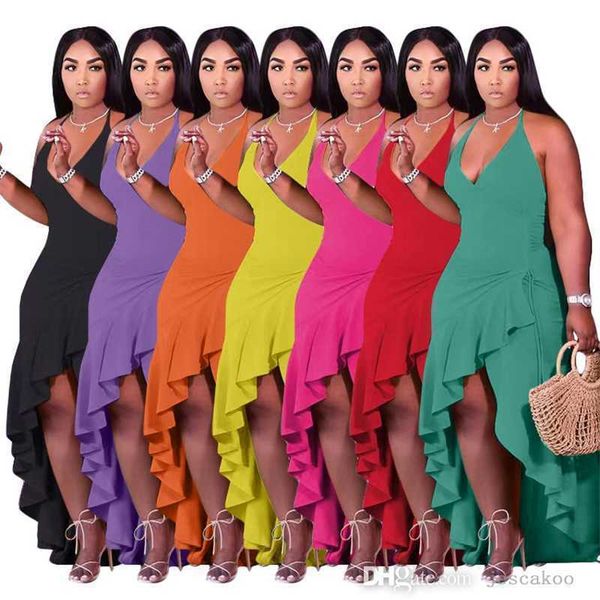 2023 summer plus size dresses suspender sleeveless solid color v neck slit ruffle irregular long dress designers clothes, Black;gray
2023 summer plus size dresses suspender sleeveless solid color v neck slit ruffle irregular long dress designers clothes, Black;gray