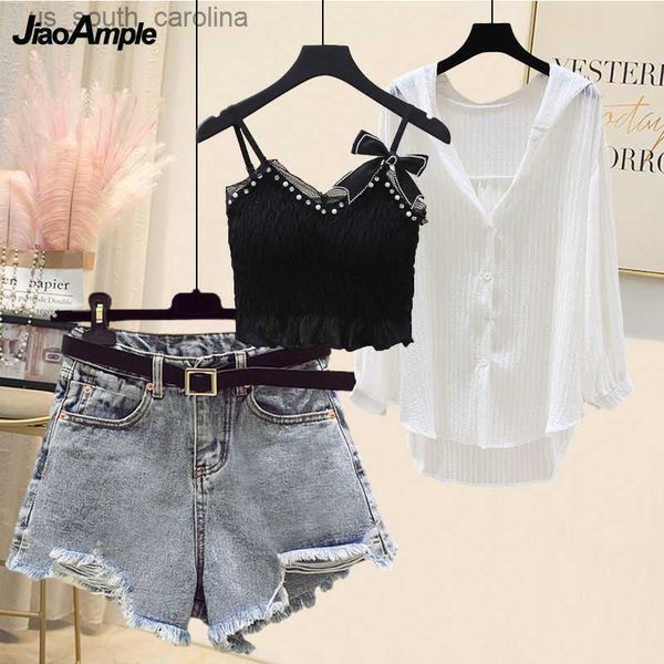 women's summer fashion clothing 2023 new korean student loose thin hooded white shirt bow crop denim short pants 3 piece set l230522, White;black
women's summer fashion clothing 2023 new korean student loose thin hooded white shirt bow crop denim short pants 3 piece set l230522, White;black