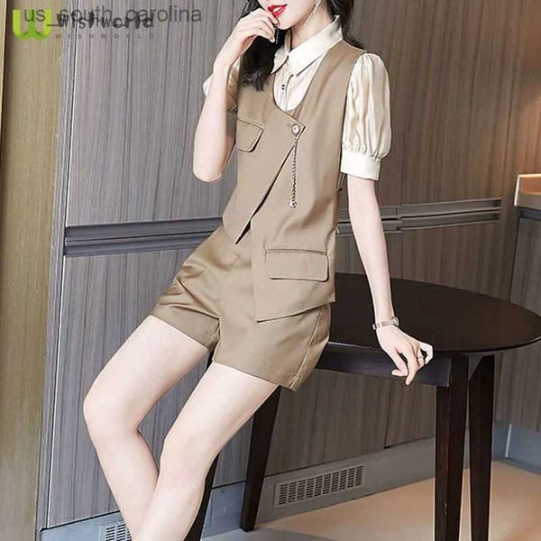 2023 new summer fashion western style vest shirt shorts comfortable age reduction three piece set women's suit l230522, White;black
2023 new summer fashion western style vest shirt shorts comfortable age reduction three piece set women's suit l230522, White;black