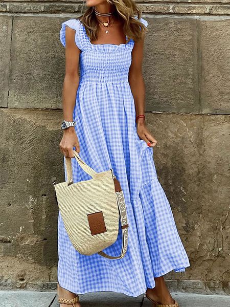 plaid long dress women boho beach dress female square neck sleeveless elegant maxi dress ladies vintage pleasted summer, Black;gray
plaid long dress women boho beach dress female square neck sleeveless elegant maxi dress ladies vintage pleasted summer, Black;gray