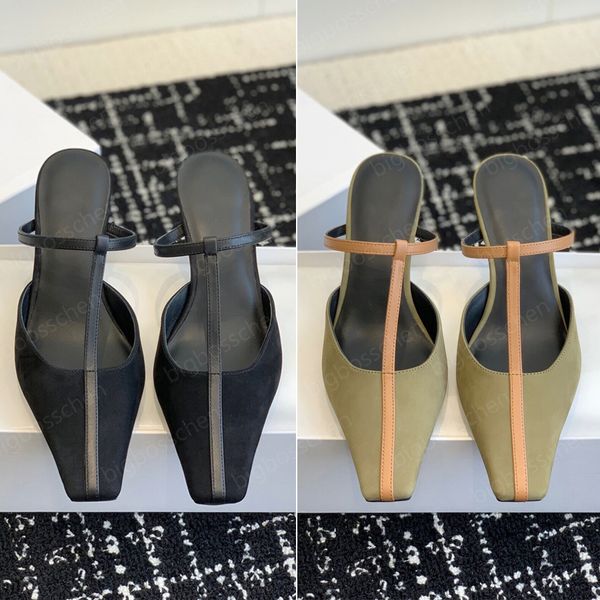 designer the row sandals french lady leather toe clip square kitten heel luxury casual comfortable outdoor party slippers 975k, Black
designer the row sandals french lady leather toe clip square kitten heel luxury casual comfortable outdoor party slippers 975k, Black