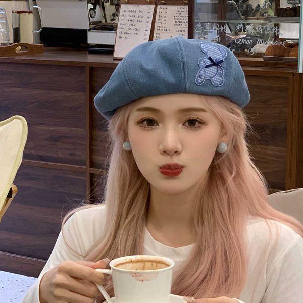 berets cute bear sticker denim spring summer version fashionable cloud hat outdoor casual breathable thin women's beret g220612, Blue;gray
berets cute bear sticker denim spring summer version fashionable cloud hat outdoor casual breathable thin women's beret g220612, Blue;gray