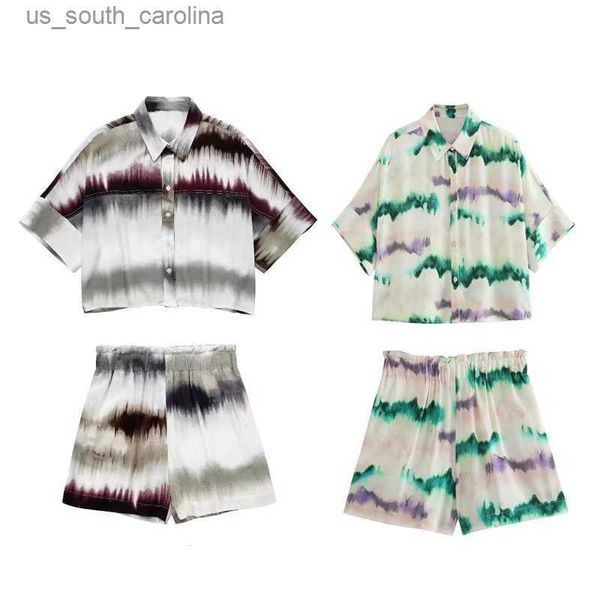 women's 2023 spring new tie-dyed shirt casual fashion chic lapel short sleeve single-breasted + elastic shorts mujer l230522, White;black
women's 2023 spring new tie-dyed shirt casual fashion chic lapel short sleeve single-breasted + elastic shorts mujer l230522, White;black