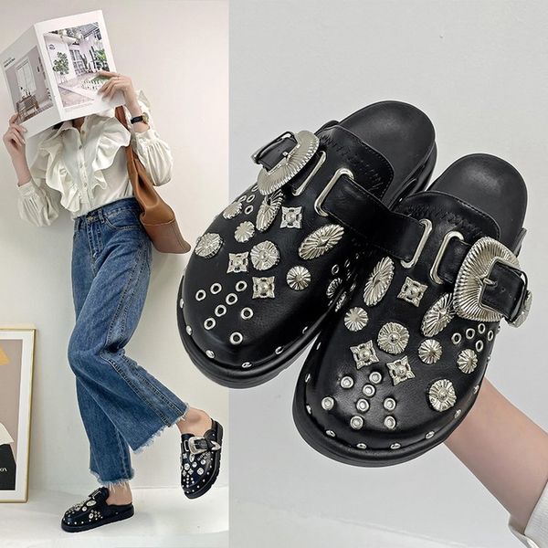 slippers summer women slippers platform punk rock leather mules creative metal fittings casual party shoes female outdoor slides, Black
slippers summer women slippers platform punk rock leather mules creative metal fittings casual party shoes female outdoor slides, Black