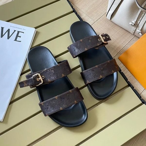 bom dia slippers designer womens sandals fashion buckle beach sliders classic prints flat sandal leather outdoor summer shoes with box, Black
bom dia slippers designer womens sandals fashion buckle beach sliders classic prints flat sandal leather outdoor summer shoes with box, Black