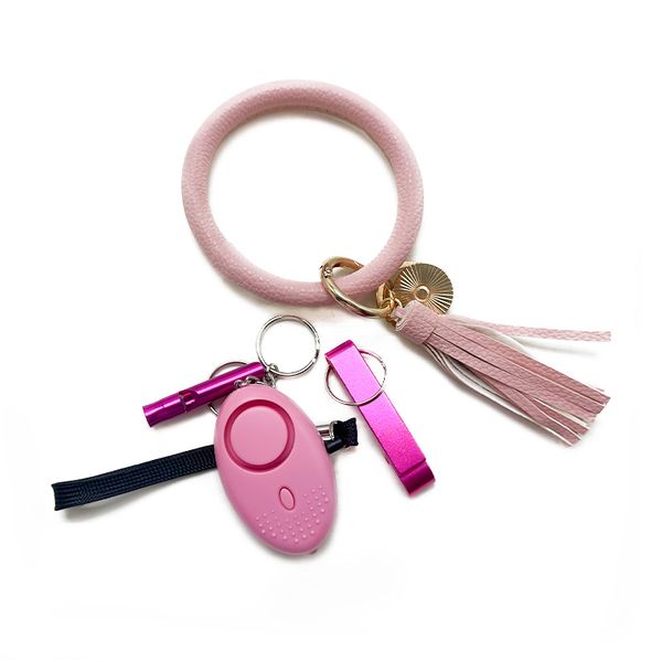pink 8 coloe explosive 4-piece self-defense keychain alarm leather wrist strap liquid bottle sleeve whistle opener women's self-defense, Silver
pink 8 coloe explosive 4-piece self-defense keychain alarm leather wrist strap liquid bottle sleeve whistle opener women's self-defense, Silver