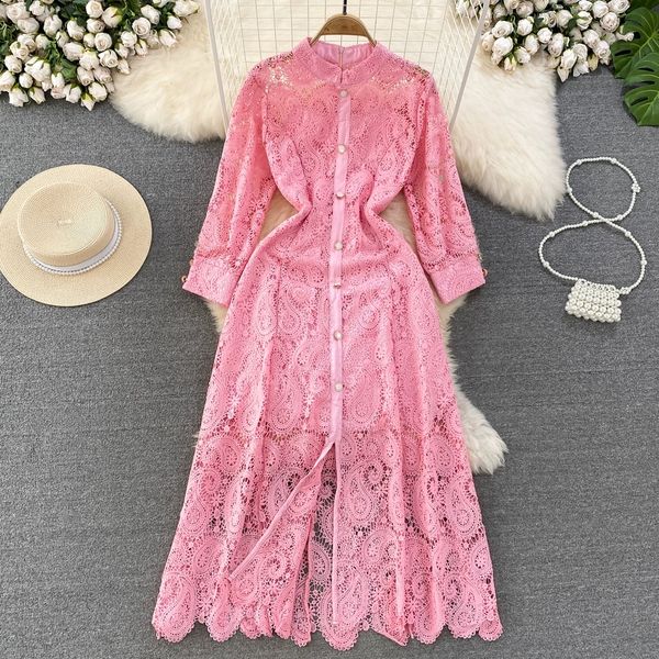 summer french vintage style long sleeved standing neck waist slim single breasted hook flower hollow a-line lace dress, Black;gray
summer french vintage style long sleeved standing neck waist slim single breasted hook flower hollow a-line lace dress, Black;gray