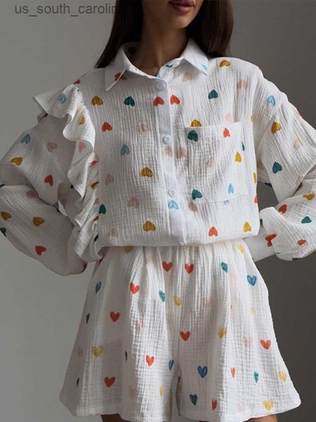 cotton linen love print shorts suit female flounce fashion single breasted lapel shirts 2 pieces set elastic waist pant sets, White;black
cotton linen love print shorts suit female flounce fashion single breasted lapel shirts 2 pieces set elastic waist pant sets, White;black