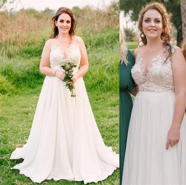 beautiful rayon and classy lace applique scoop sleeveless wedding dress plus size romantic fluttering chiffon long sheer bridal dress aqw-65, White
beautiful rayon and classy lace applique scoop sleeveless wedding dress plus size romantic fluttering chiffon long sheer bridal dress aqw-65, White