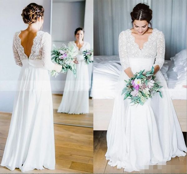 2023 country a line wedding dresses with 3/4 long sleeves lace chiffon lace chiffon custom made v neck floor length wedding bridal gown, White
2023 country a line wedding dresses with 3/4 long sleeves lace chiffon lace chiffon custom made v neck floor length wedding bridal gown, White