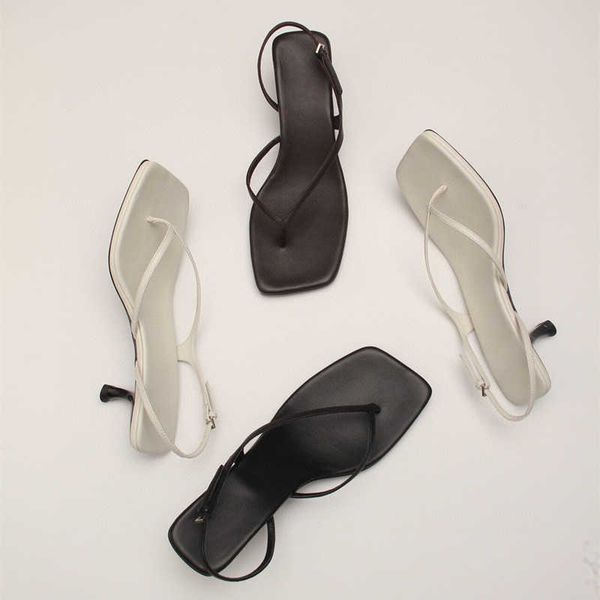 the row original sandals square cat heel herringbone sandals simple genuine leather heel, Black