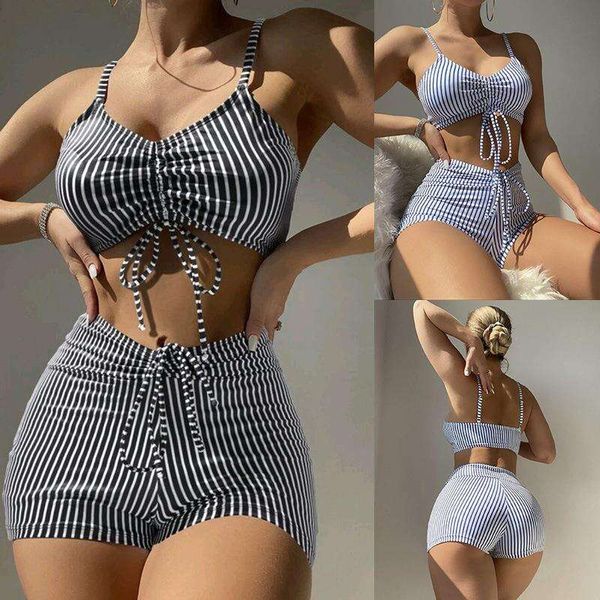 striped swimsuit for women drawstring design big and small chest gathered abdominal shaping high waist boxers hip, White;black
striped swimsuit for women drawstring design big and small chest gathered abdominal shaping high waist boxers hip, White;black