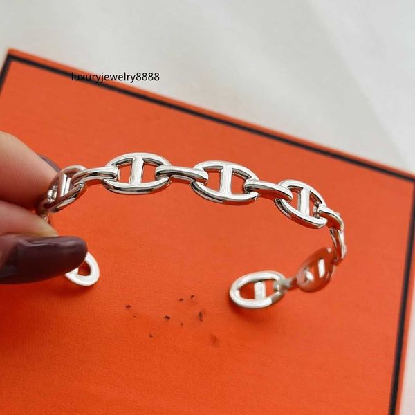 brand designer bangle h sterling silver round hollow lock chain open cuff bracelet for women jewelry with box party gift, Black
brand designer bangle h sterling silver round hollow lock chain open cuff bracelet for women jewelry with box party gift, Black