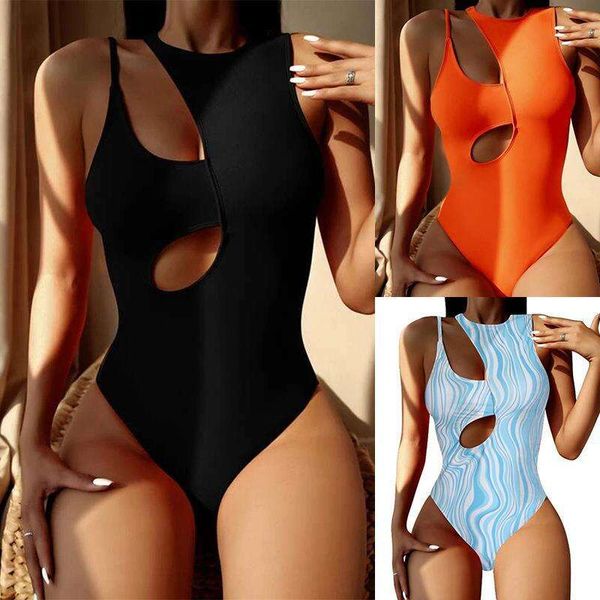 way one piece swimsuit womens solid color cutout strap bikini swimming suit, White;black
way one piece swimsuit womens solid color cutout strap bikini swimming suit, White;black