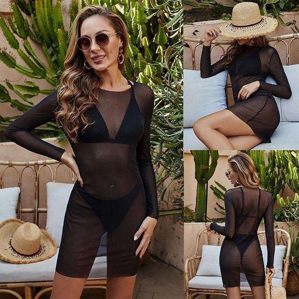 summer solid color long swimsuits womens clothing round neck sleeve beach cover up black see through bikini, White;black
summer solid color long swimsuits womens clothing round neck sleeve beach cover up black see through bikini, White;black