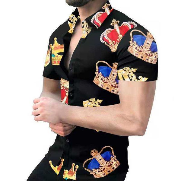2022 summer new men's casual crown print fragmented short sleeve shirt trendy menqcpi, White;black
2022 summer new men's casual crown print fragmented short sleeve shirt trendy menqcpi, White;black