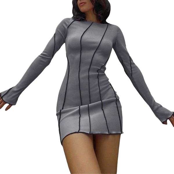 douhoow women ribbed mini dress contrast color long sleeve crew neck party short dress soft and comfortable female, Black;gray
douhoow women ribbed mini dress contrast color long sleeve crew neck party short dress soft and comfortable female, Black;gray
