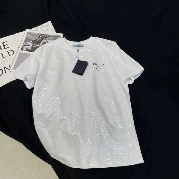 women's t-shirt designer summer new commuting versatile temperament reduced age embroidery full shine print letter short sleeve t-shirt, White
women's t-shirt designer summer new commuting versatile temperament reduced age embroidery full shine print letter short sleeve t-shirt, White