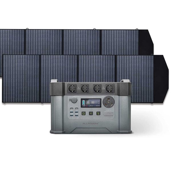 Image of ALLPOWERS Sustainable Clean Energy Portable Generator 2400W Powerstation 1500Wh Backup Battery With 200W / 400W Solarpanel