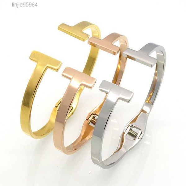 fashion jewelry stainless steel gold plated spring double t bracelets for women letter cuff love bangles smooth arm charm bracelet, Black
fashion jewelry stainless steel gold plated spring double t bracelets for women letter cuff love bangles smooth arm charm bracelet, Black